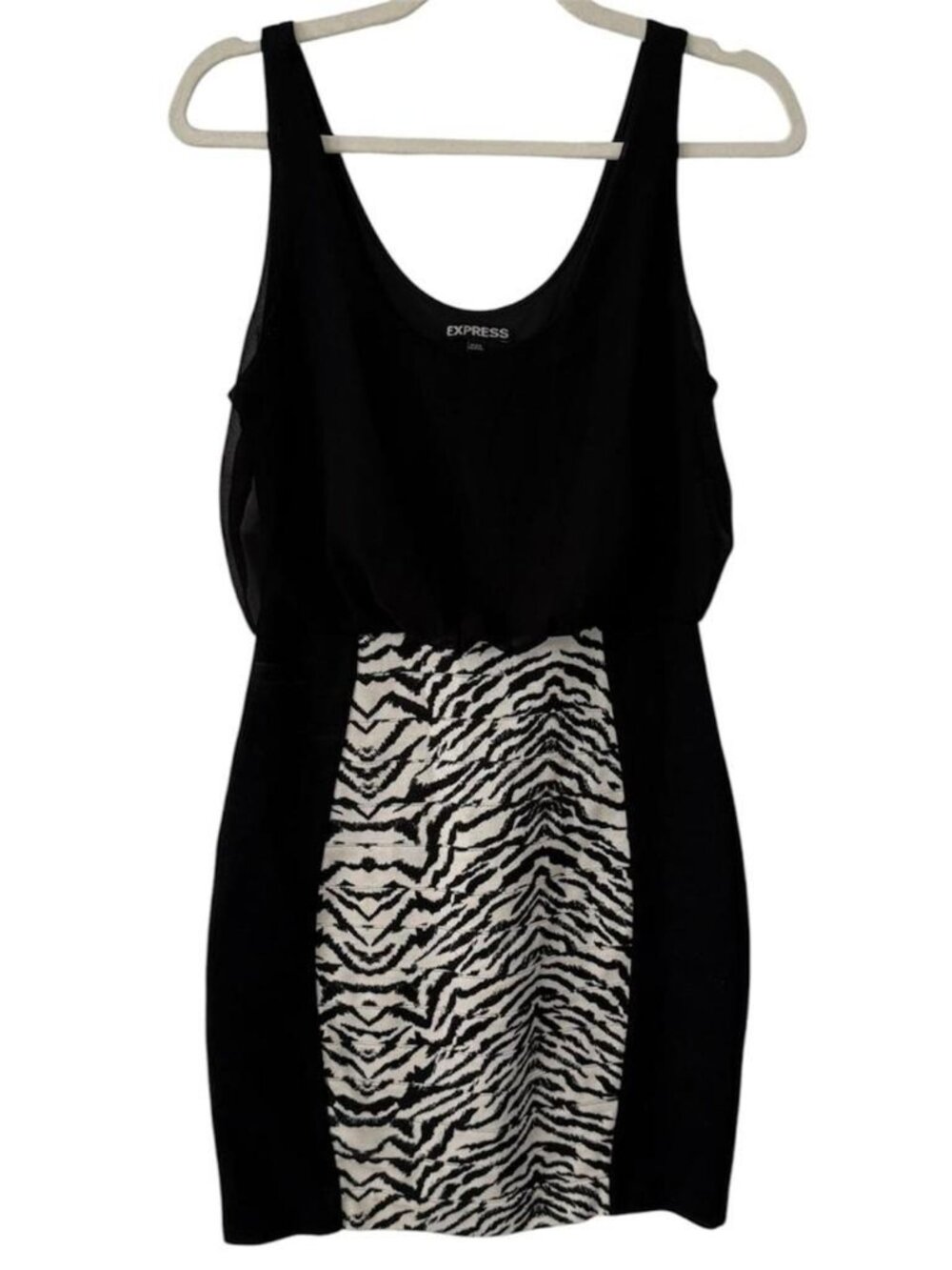 Express Black And White‎ Zebra Print Blouson Bodycon Cocktail Dress Size Small